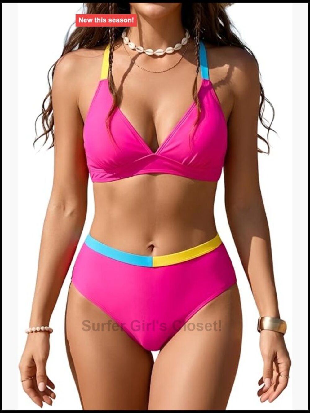 Women's Tummy Control V-Neck Bikini Set with Full Coverage Swim Bottom,